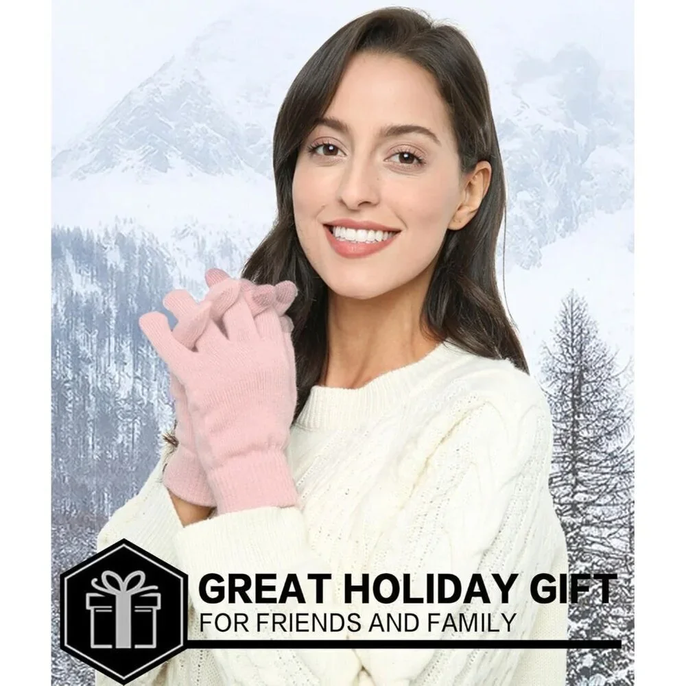 Women's Pink Winter Touchscreen Wool Magic Warm Knit Fleece Lined Gloves